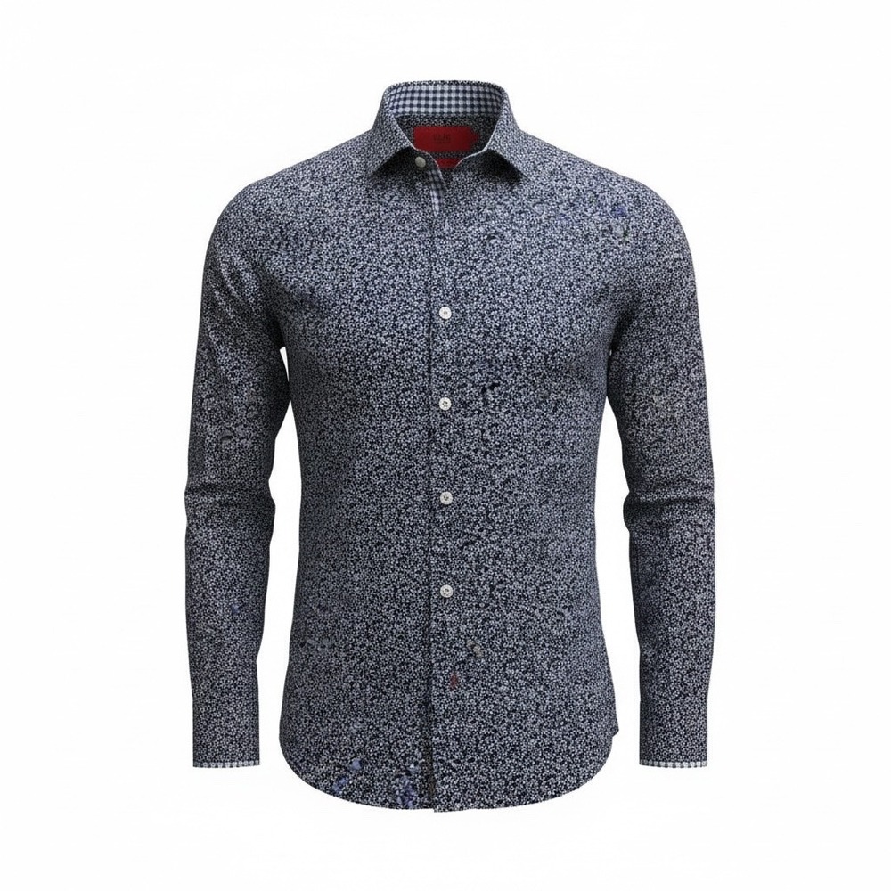 Elie Balleh Milano Italy Mens Slim Fit Navy Floral Button Down Shirt Size 16
